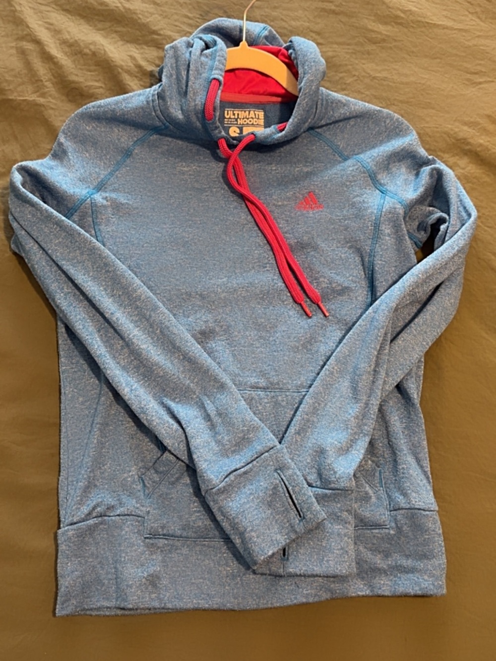 adidas Heather Blue Hoodie with Pink Accents